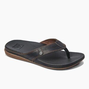 Reef Cushion Lux Flip Flops Mens 9 Black Brown Leather Beach Comfort Sandals